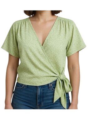 Lush Ranya Faux Wrap Short Sleeve Blouse